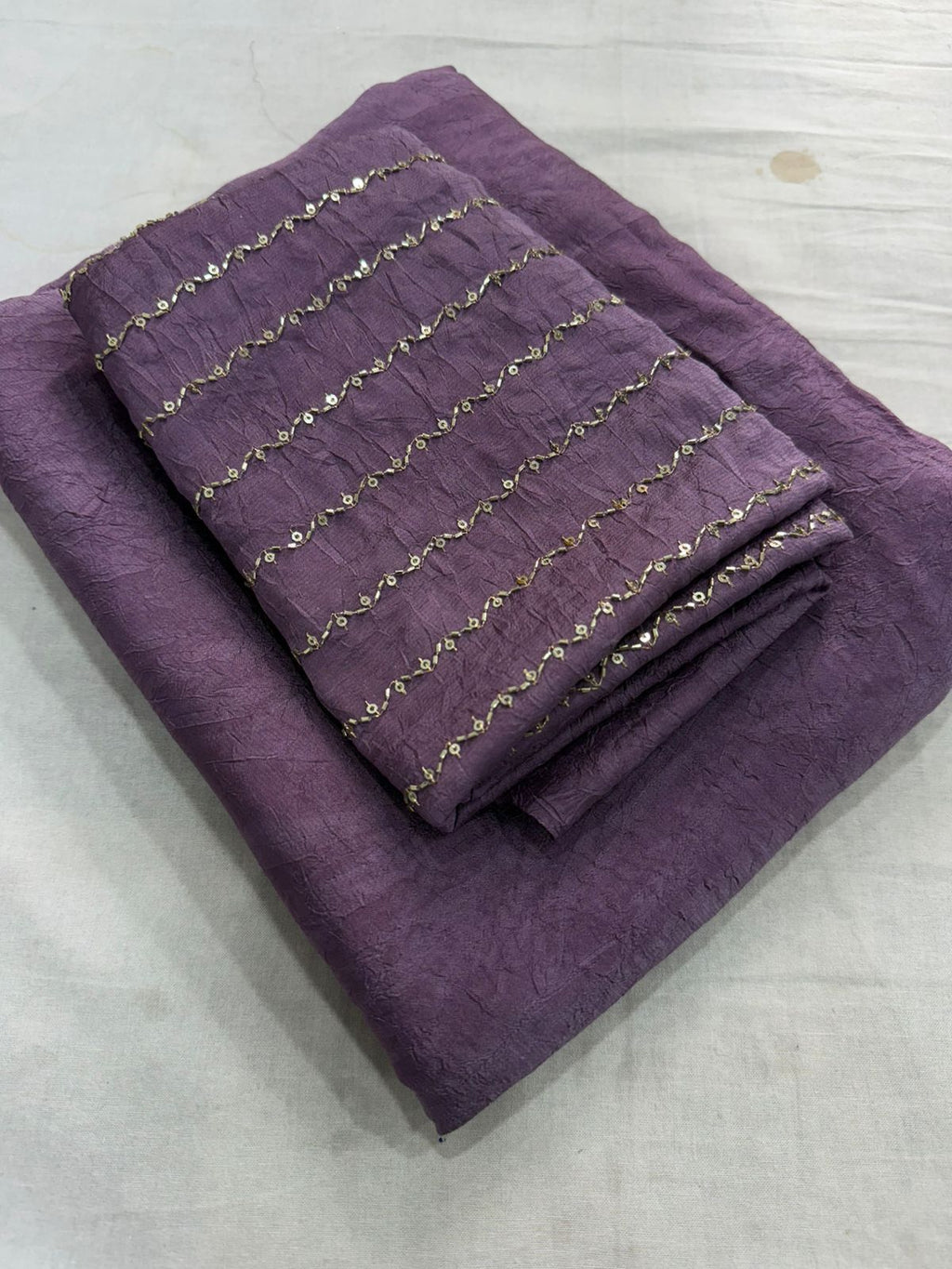 Plum Purple Rangoli Crush Saree With Sequence Bits Blouse