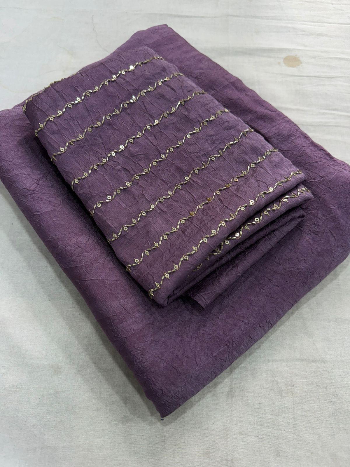 Plum Purple Rangoli Crush Saree With Sequence Bits Blouse
