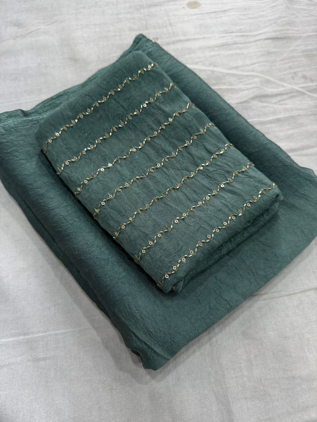 Light Grey Rangoli Crush Saree With Sequence Bits Blouse