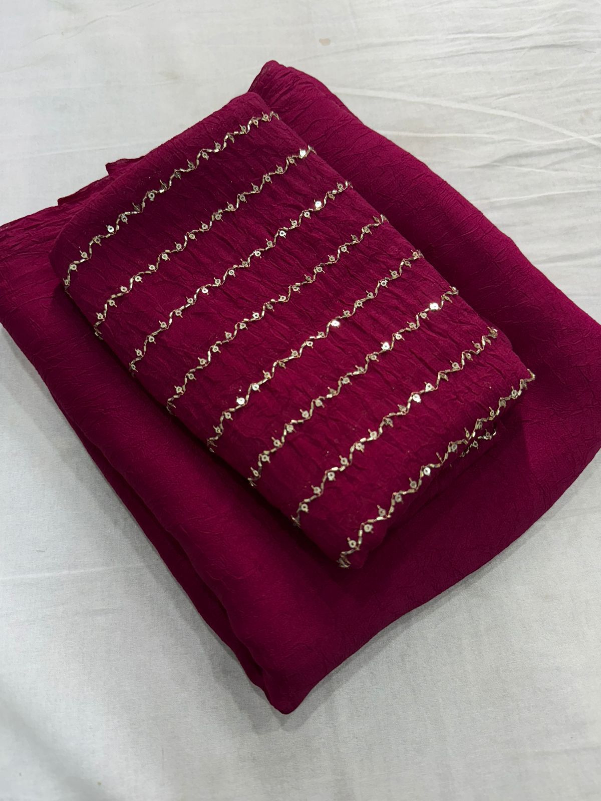 Rani Rangoli Crush Saree With Sequence Bits Blouse