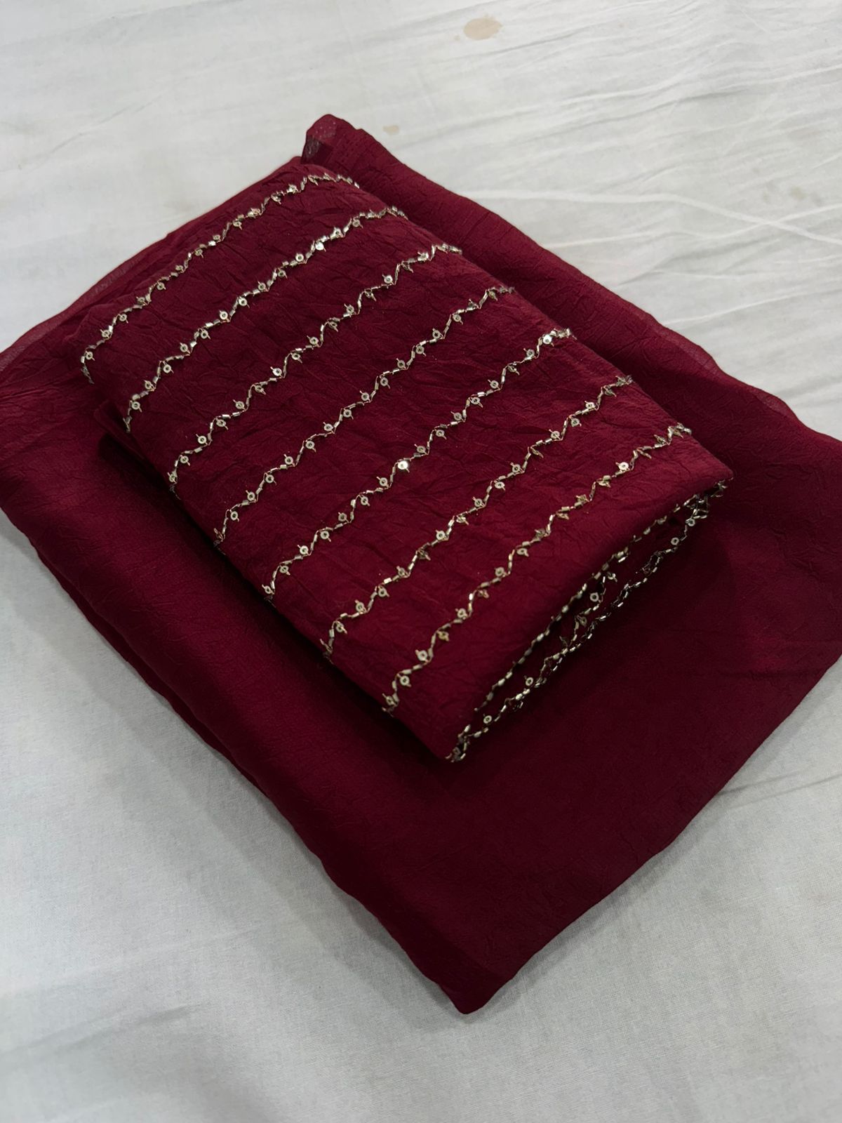 Maroon Rangoli Crush Saree With Sequence Bits Blouse
