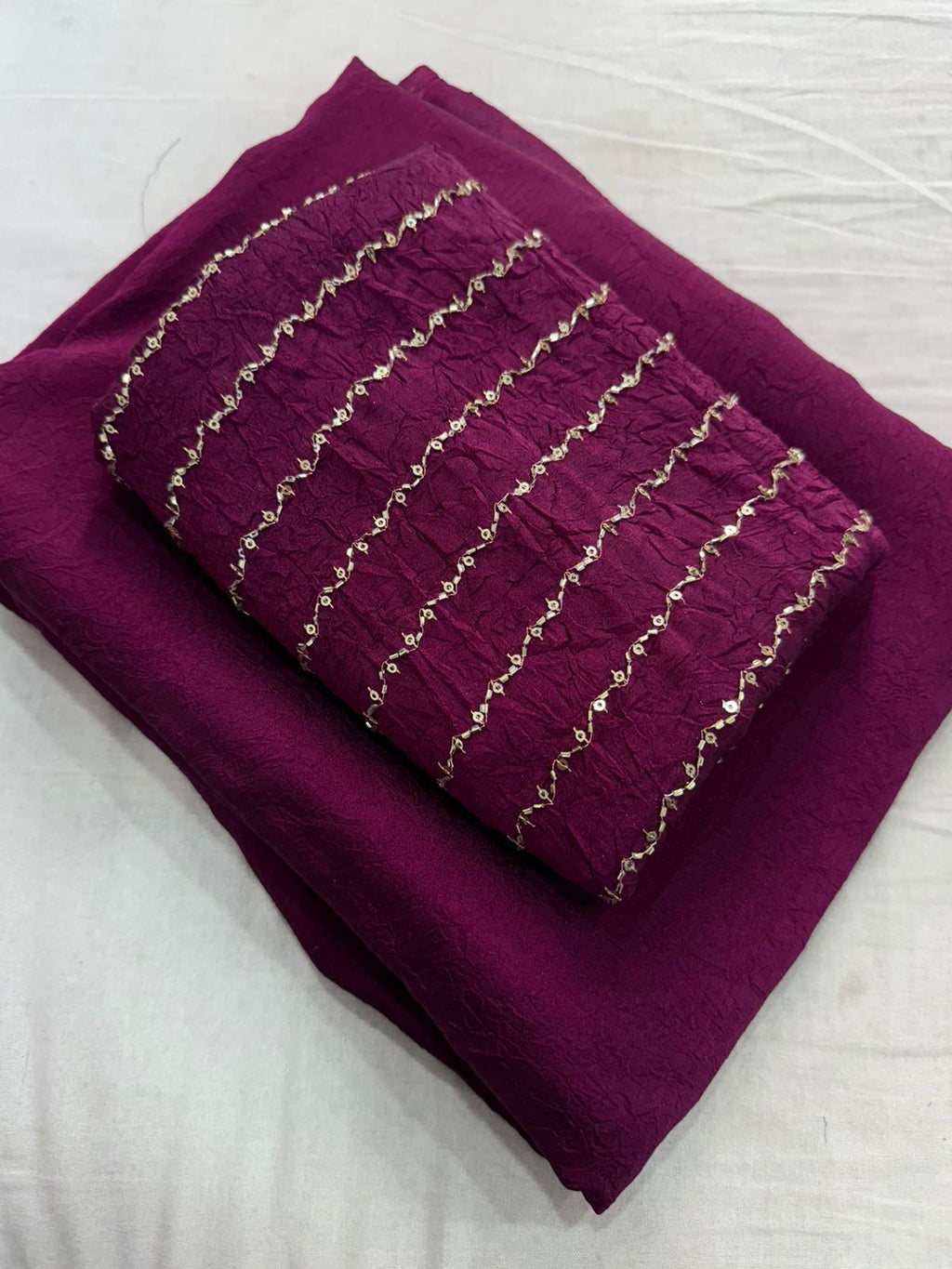 Deep Pink Rangoli Crush Saree With Sequence Bits Blouse