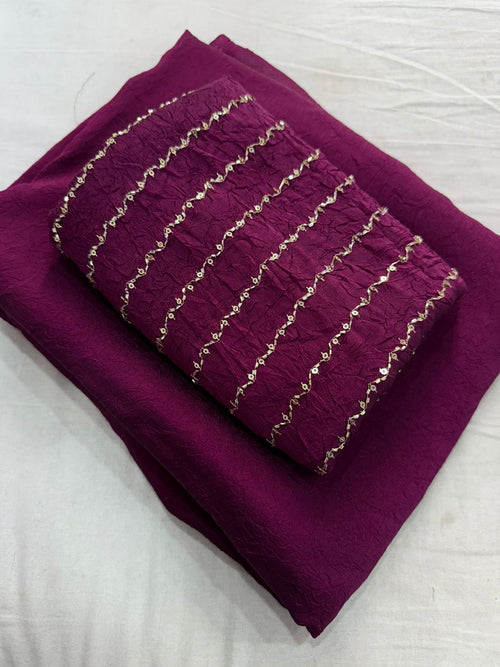 Deep Pink Rangoli Crush Saree With Sequence Bits Blouse