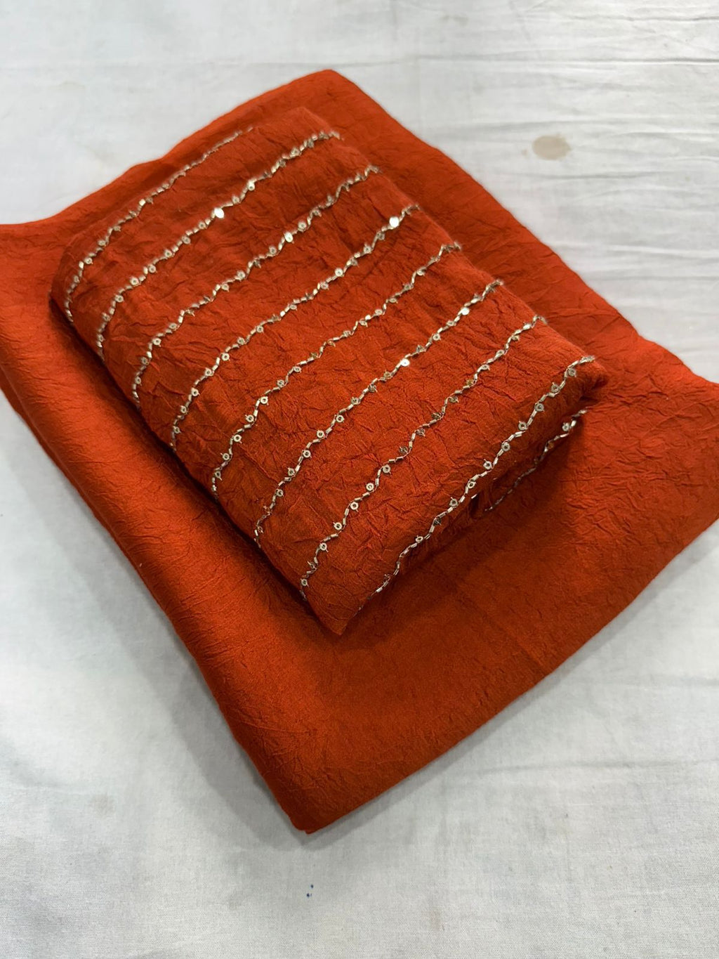 Orange Rangoli Crush Saree With Sequence Bits Blouse