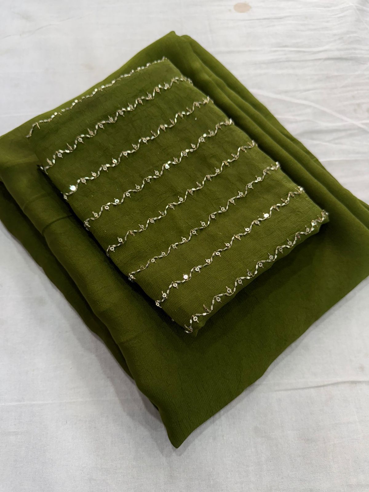 Emerald Green Rangoli Crush Saree With Sequence Bits Blouse