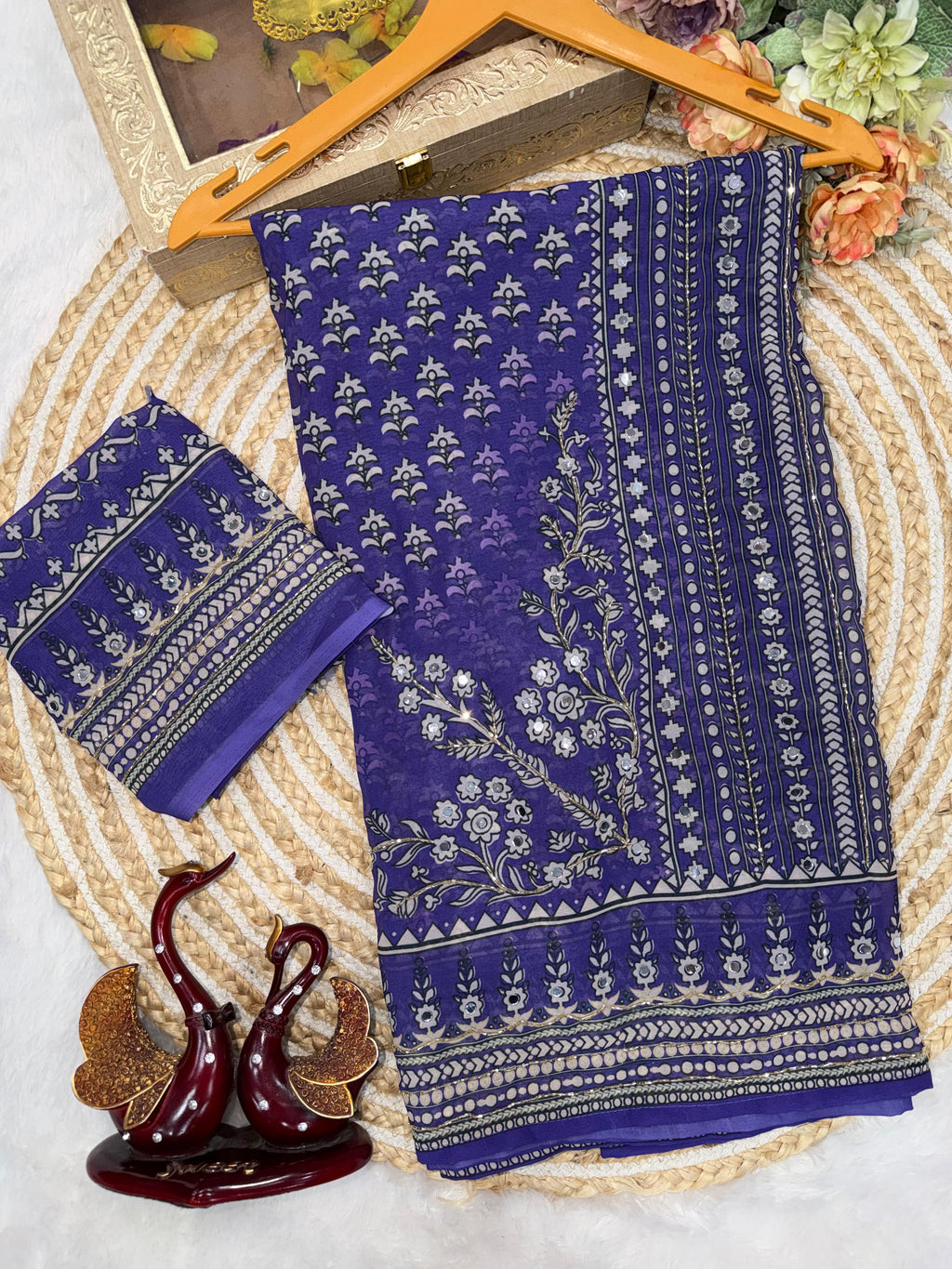 PURPLE Soft Fox georgette with real mirror and hand work