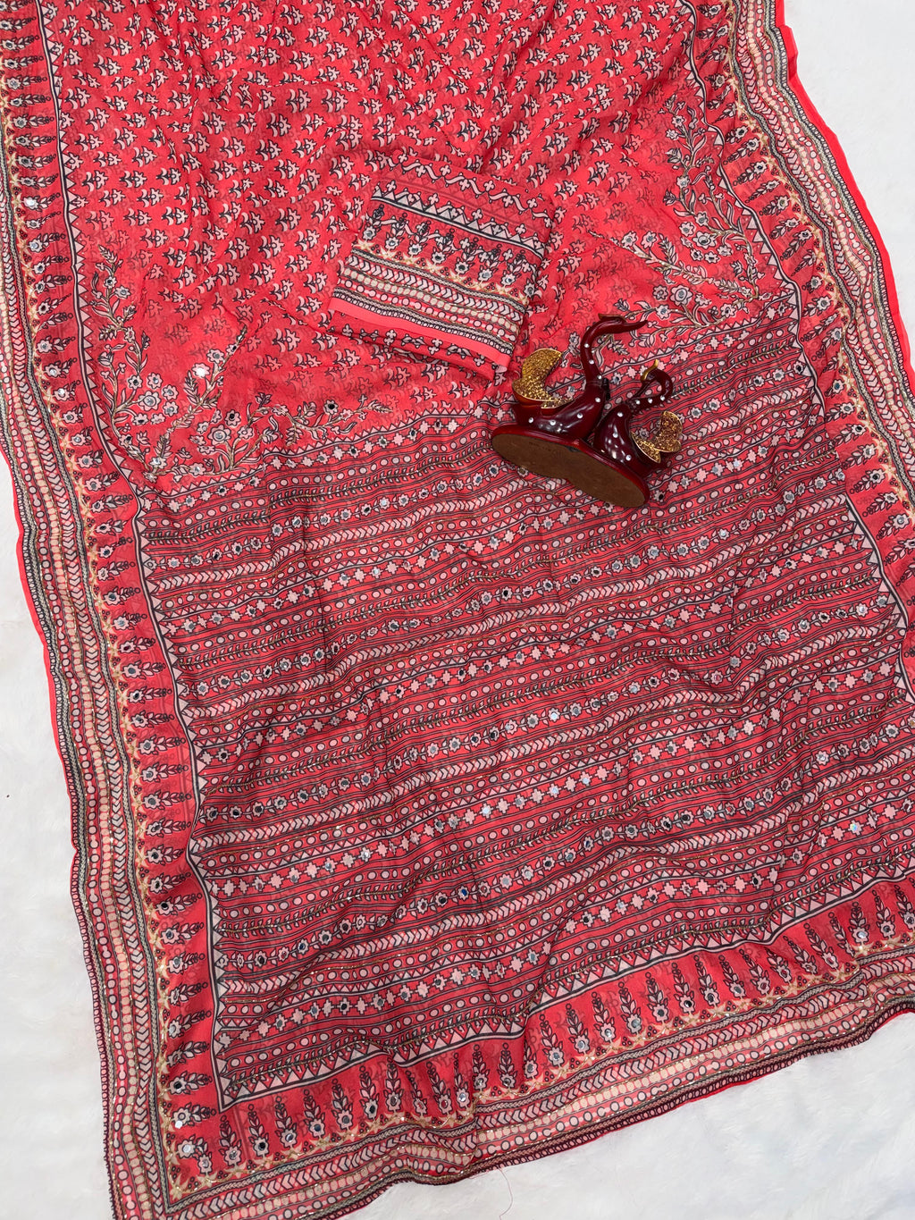 Pink Soft Fox georgette with real mirror and hand work