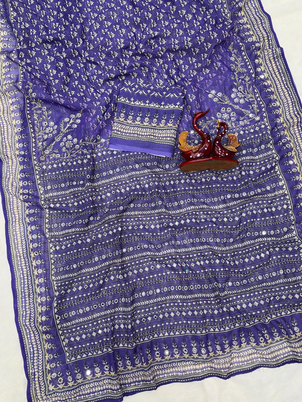 PURPLE Soft Fox georgette with real mirror and hand work