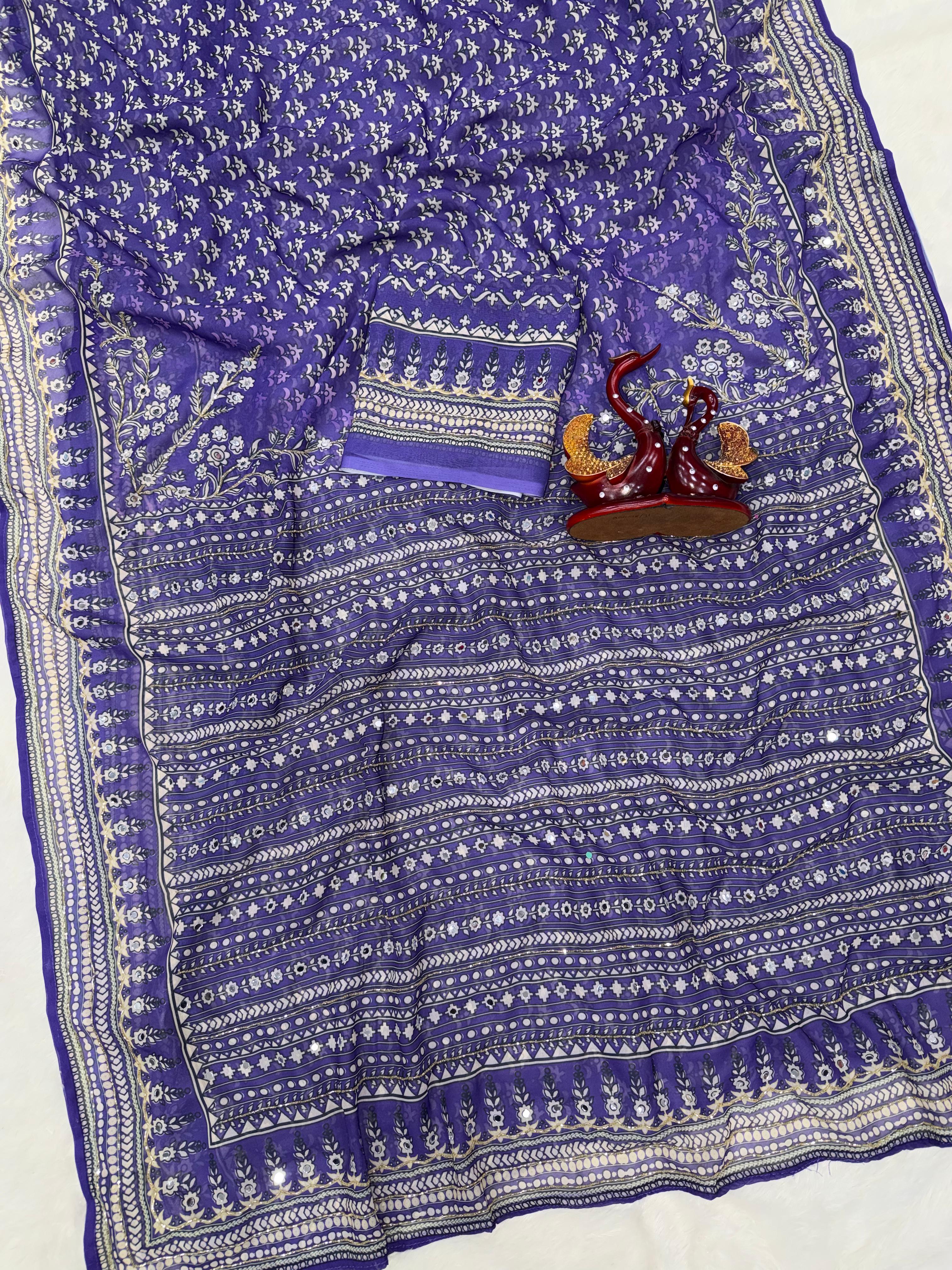 Navy Blue Soft Fox georgette with real mirror and hand work