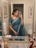 Petrol Blue Soft Fox georgette with real mirror and hand work