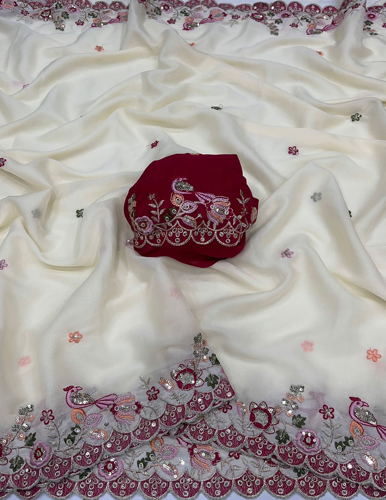 Off-White Star Georgette saree with Heavy sequins embroidery work