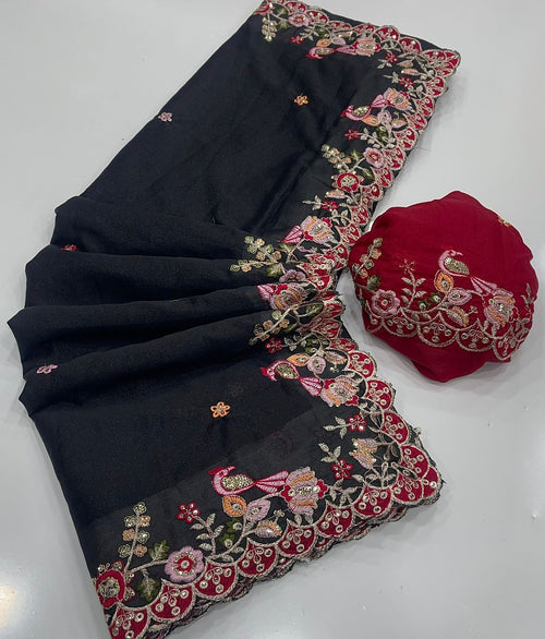 Black Star Georgette saree with Heavy sequins embroidery work
