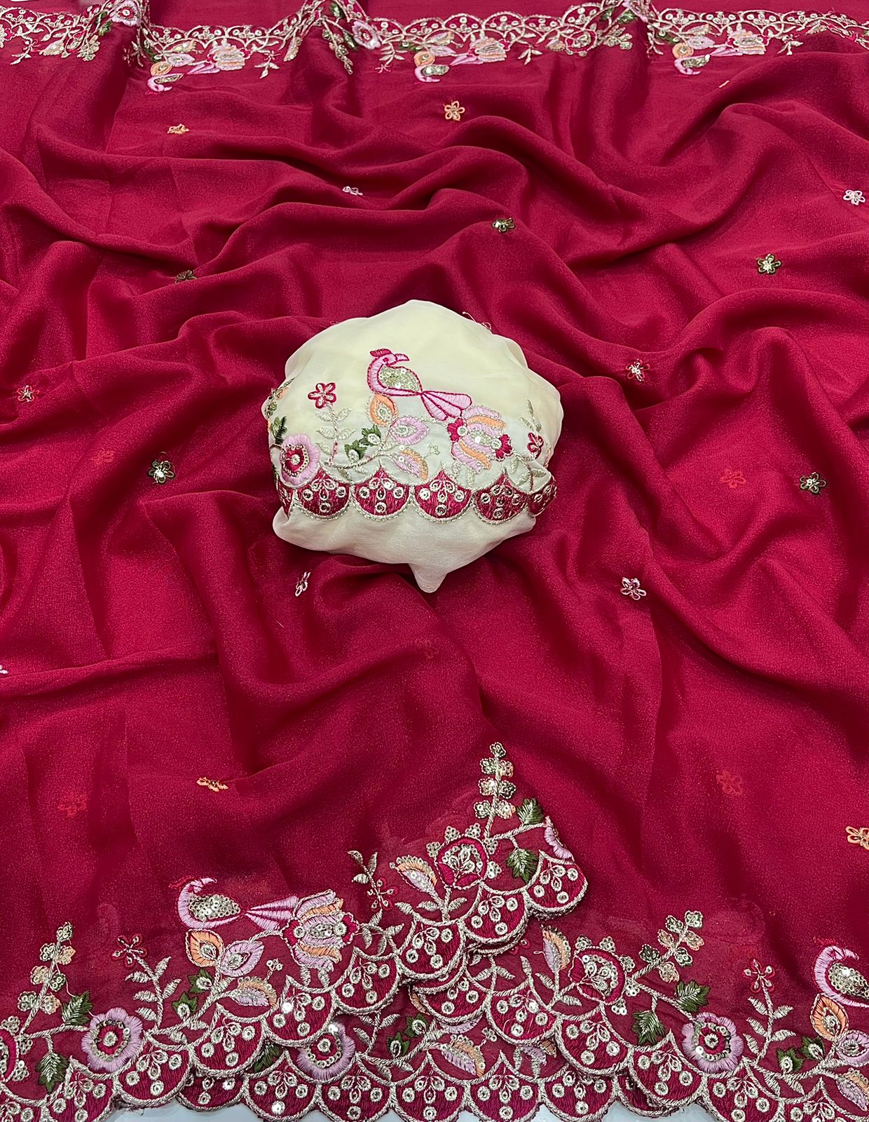 Rani Star Georgette saree with Heavy sequins embroidery work