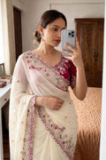 Off-White Star Georgette saree with Heavy sequins embroidery work