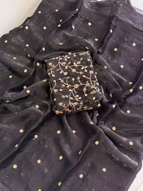 Black Space Silk Sequence Worked Saree