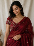 Maroon Space Silk Sequence Worked Saree