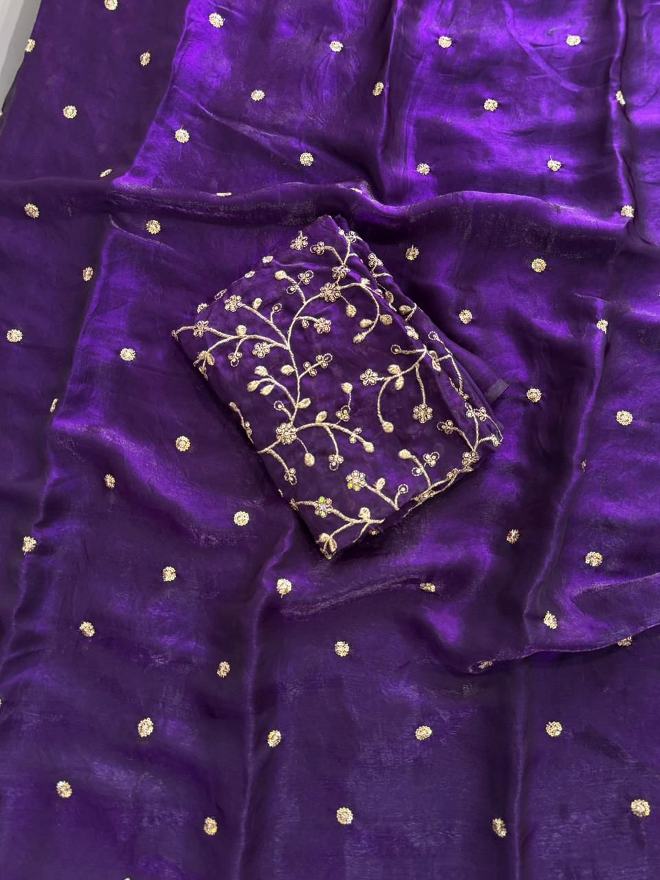 Purple Blue Space Silk Sequence Worked Saree