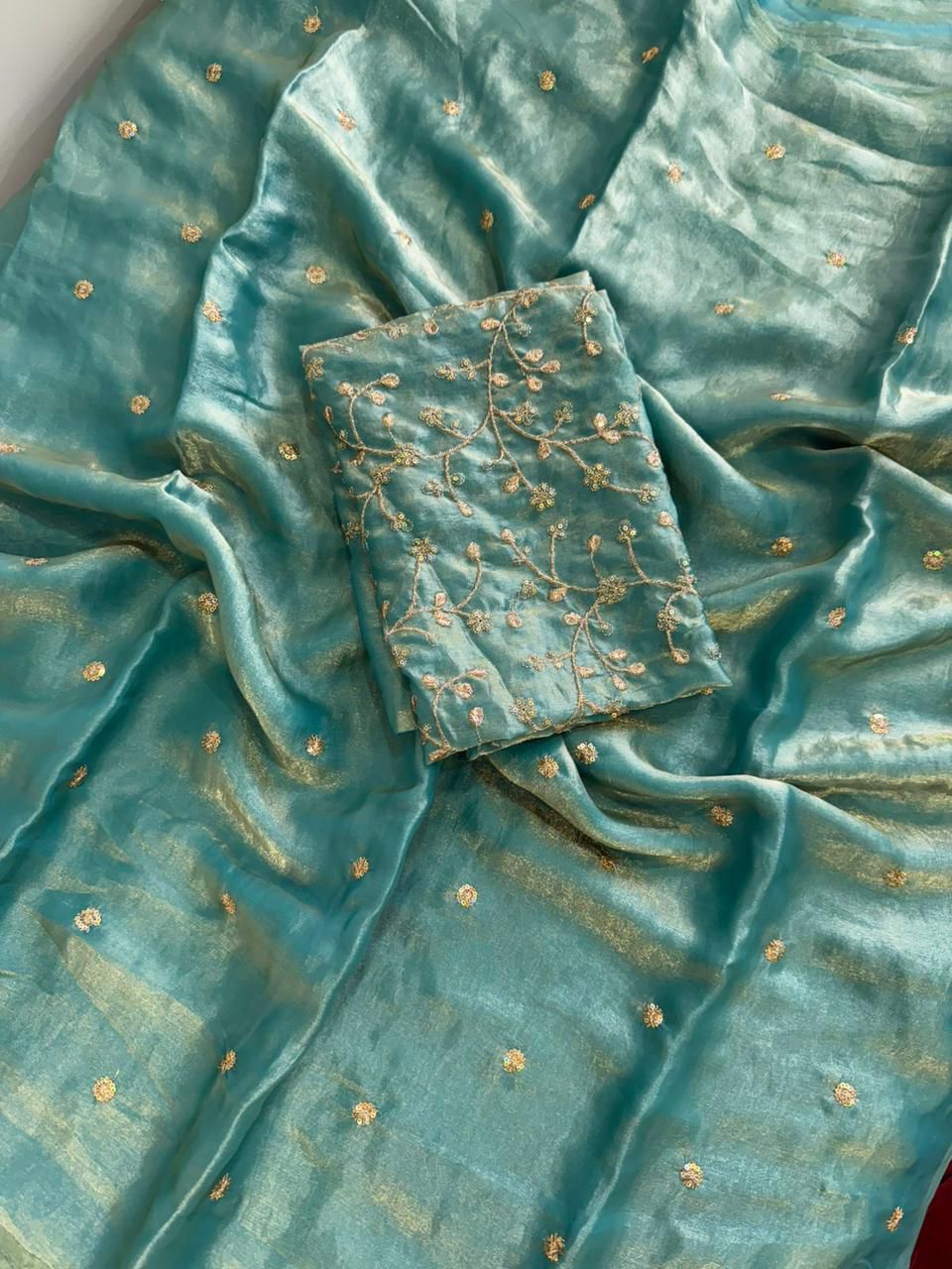 Sea Blue Space Silk Sequence Worked Saree
