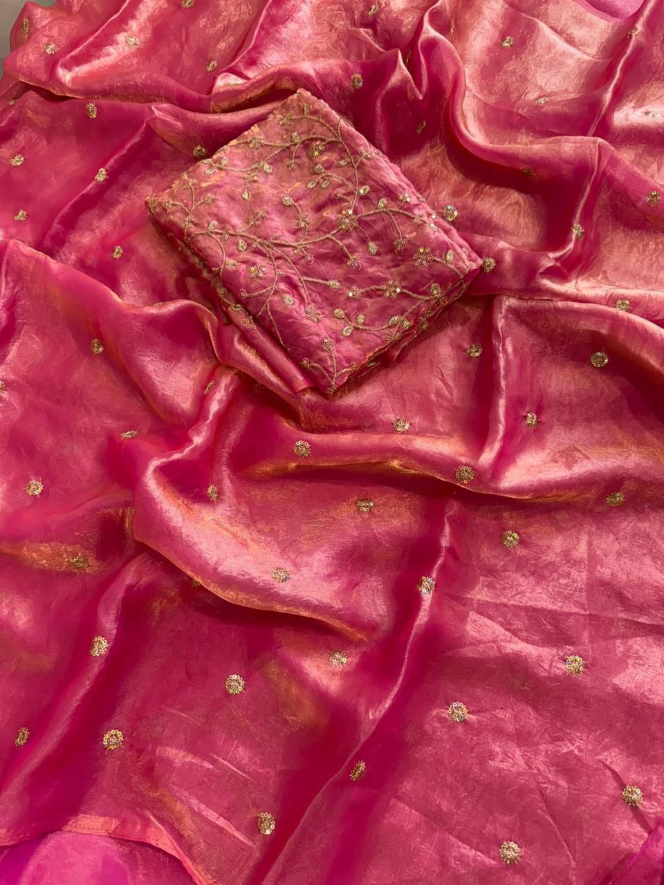 Pink Space Silk Sequence Worked Saree