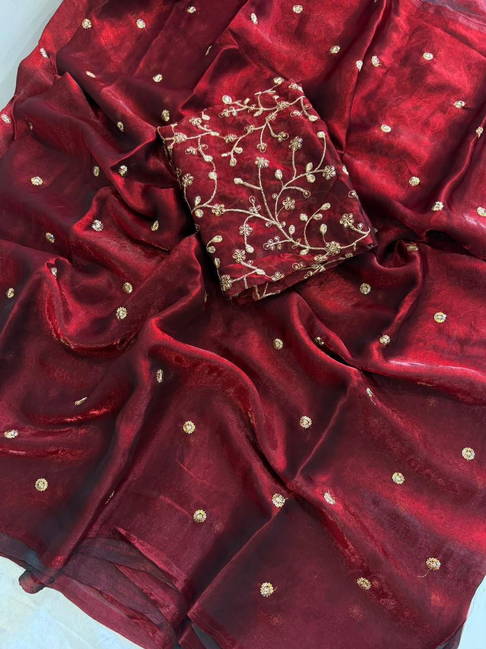 Maroon Space Silk Sequence Worked Saree