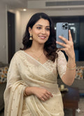 Off-White Space Silk Sequence Worked Saree