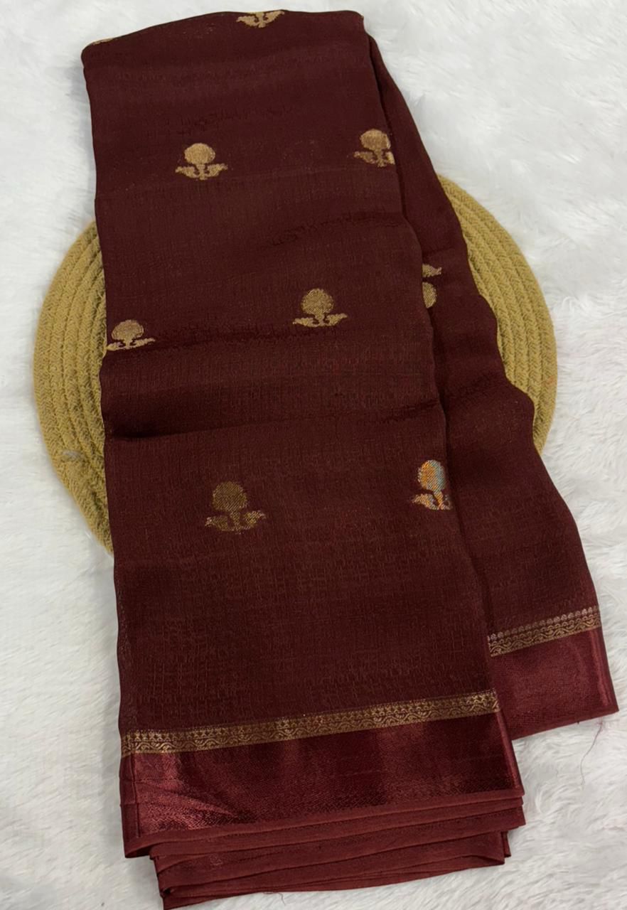 Brown Pure soft Viscose Khadi silk fabric saree