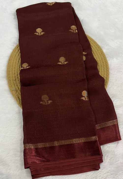 Brown Pure soft Viscose Khadi silk fabric saree