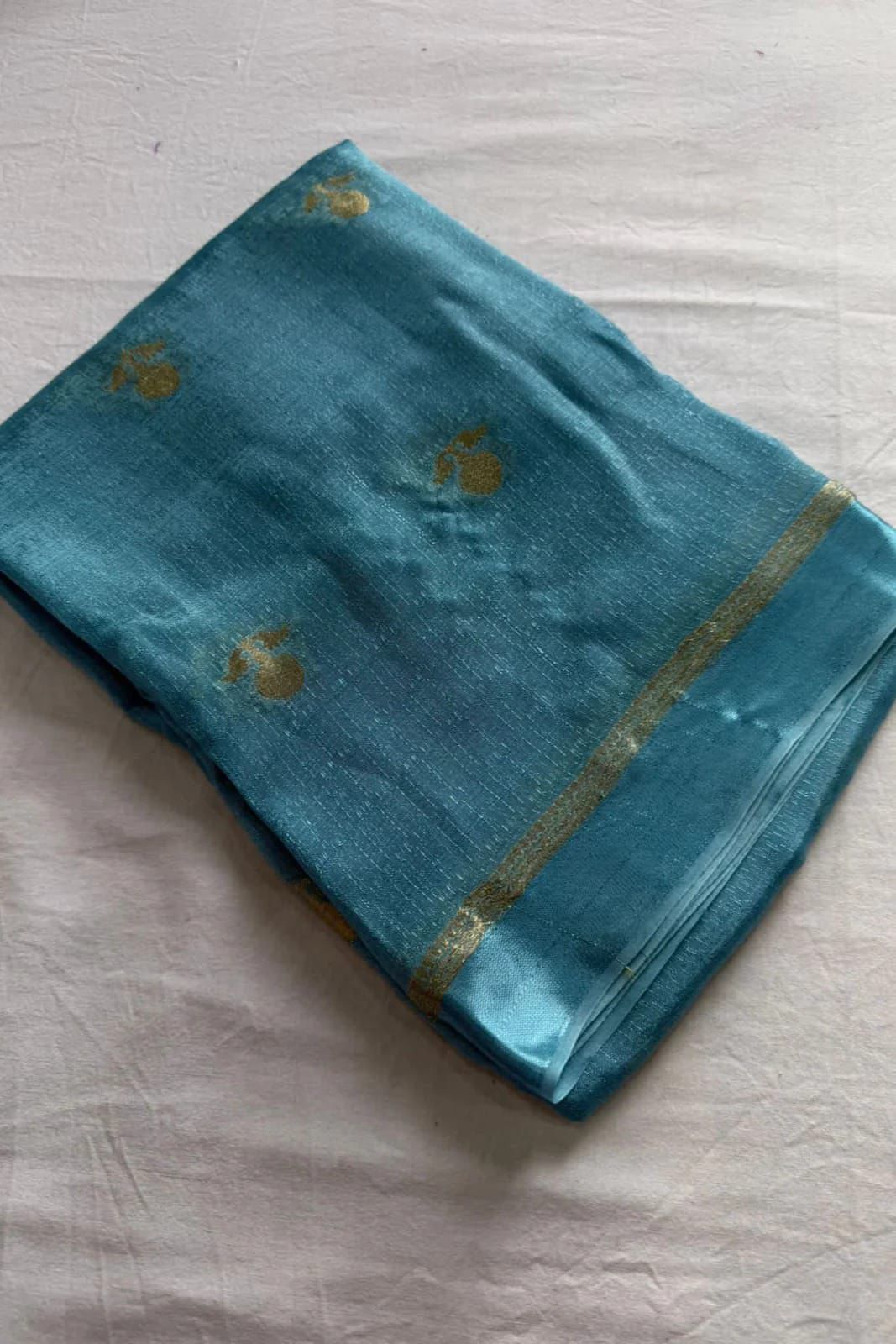 Rama Blue Pure soft Viscose Khadi silk fabric saree