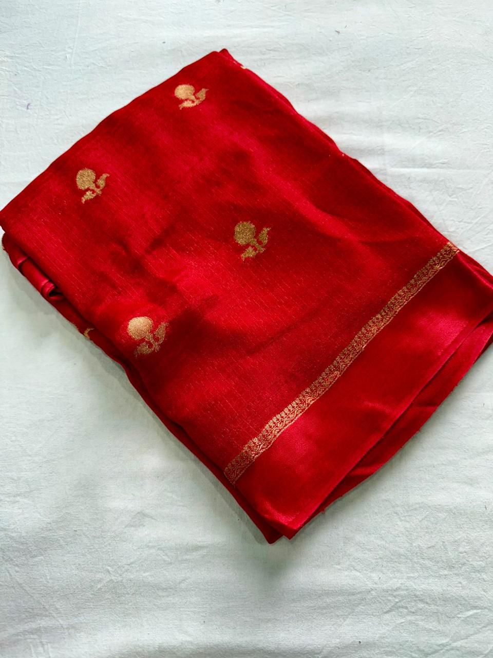 Red Pure soft Viscose Khadi silk fabric saree