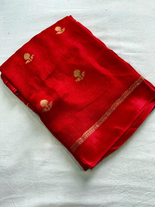 Red Pure soft Viscose Khadi silk fabric saree