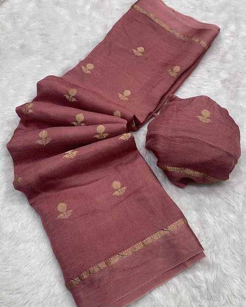 Rose Gold Pure soft Viscose Khadi silk fabric saree