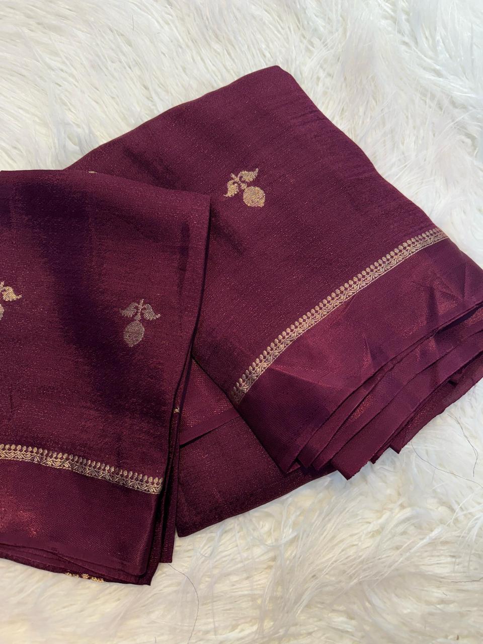 Purple Pure soft Viscose Khadi silk fabric saree