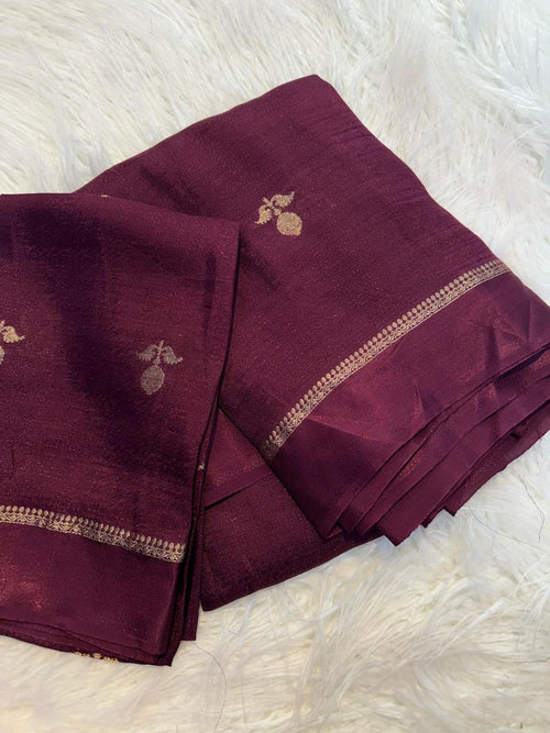 Purple Pure soft Viscose Khadi silk fabric saree