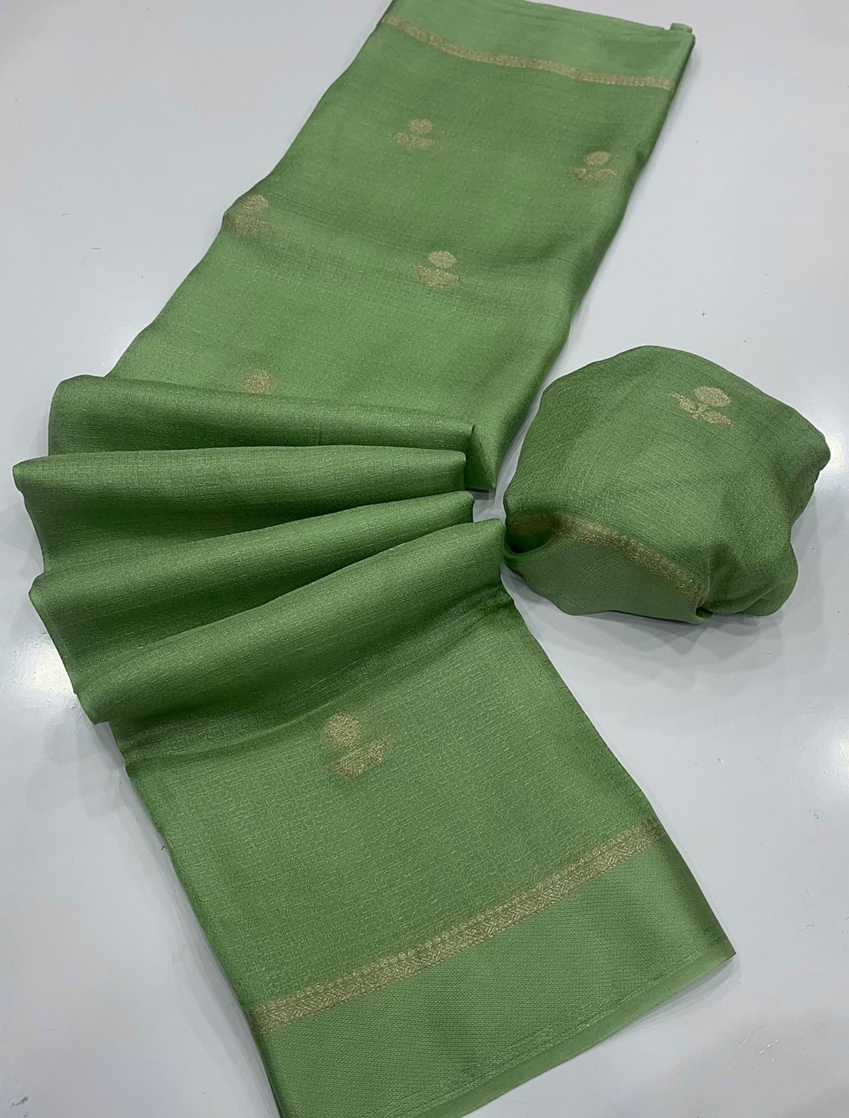 Mint Green Pure soft Viscose Khadi silk fabric saree
