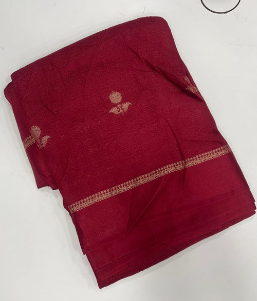 Marooon Pure soft Viscose Khadi silk fabric saree