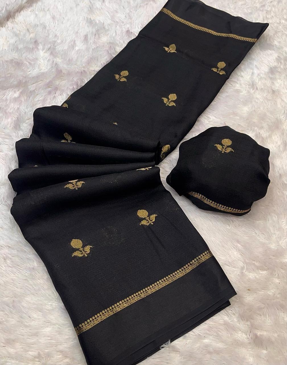 Black Pure soft Viscose Khadi silk fabric saree