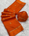 Orange Pure soft Viscose Khadi silk fabric saree