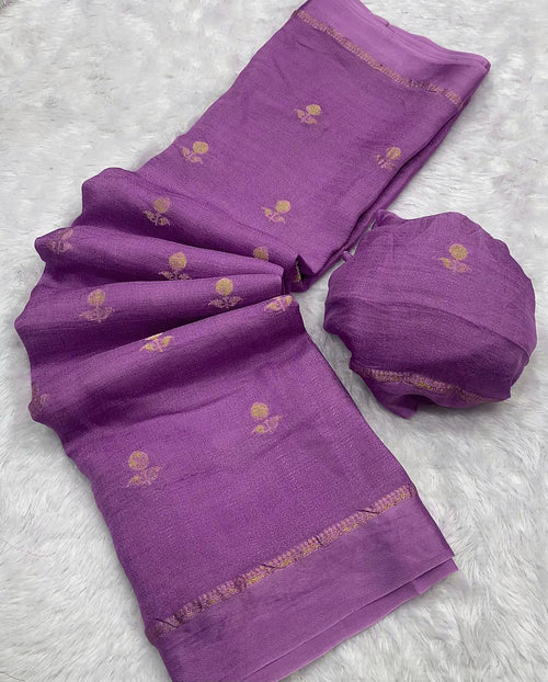 Lavander Pure soft Viscose Khadi silk fabric saree