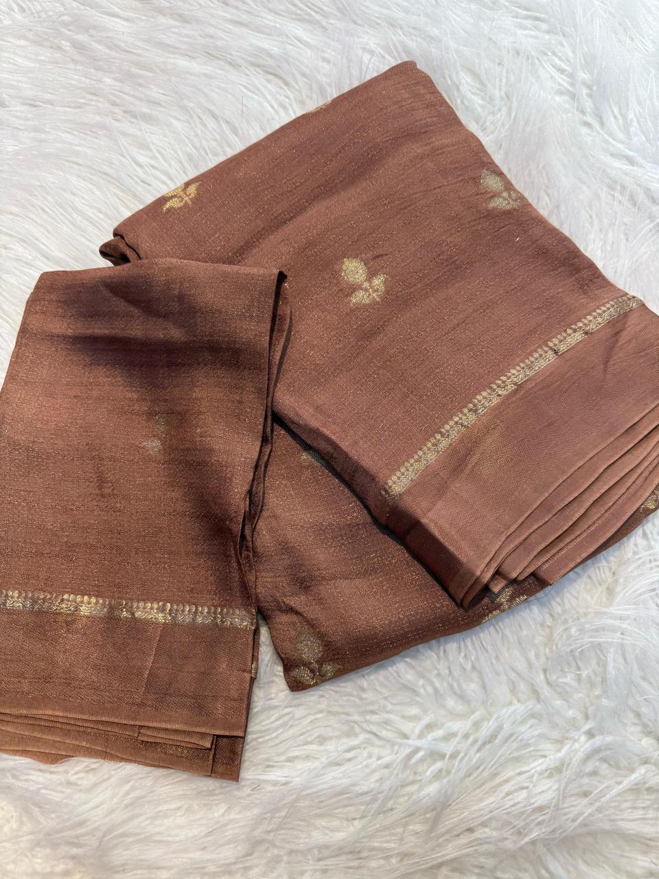 Mocha Brown Pure soft Viscose Khadi silk fabric saree
