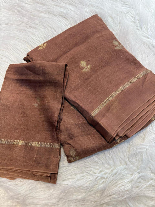 Mocha Brown Pure soft Viscose Khadi silk fabric saree