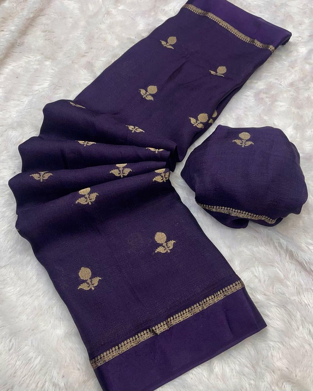 Violet Pure soft Viscose Khadi silk fabric saree