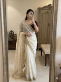 Off-White Space Silk Bits Sequence Work Saree