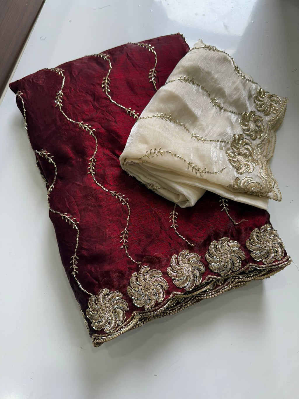 Maroon Space Silk Bits Sequence Work Saree