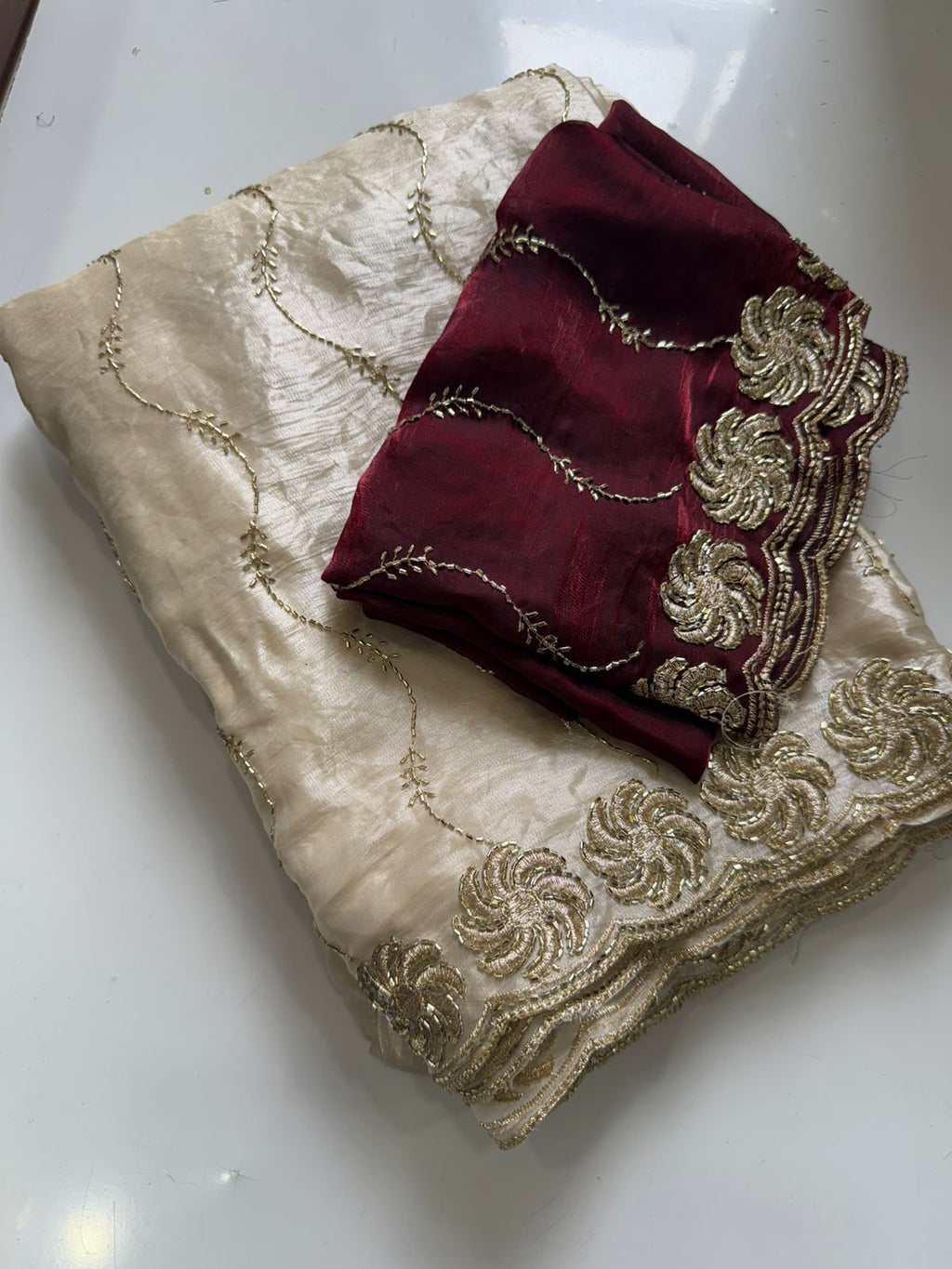 Off-White Space Silk Bits Sequence Work Saree
