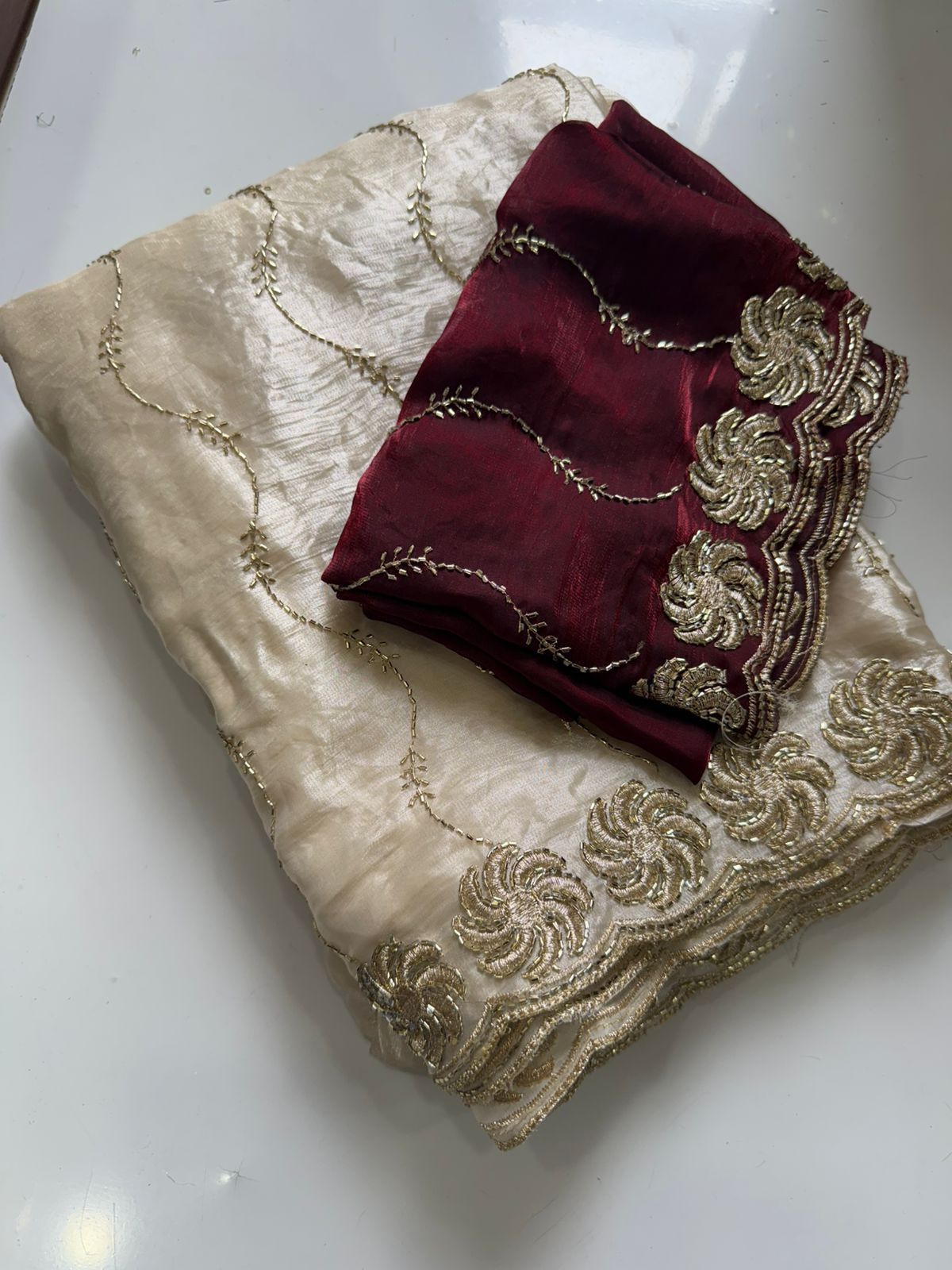Off-White Space Silk Bits Sequence Work Saree