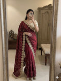 Maroon Space Silk Bits Sequence Work Saree
