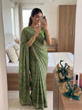Light Green Soft Fox georgette with real mirror and hand work