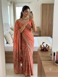 Orange Soft Fox georgette with real mirror and hand work