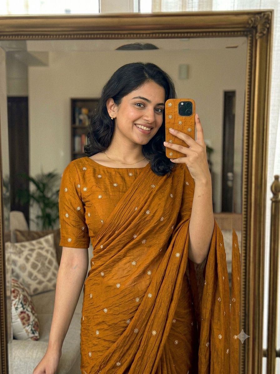 Orange Rangoli Crush Sequence Bits Saree