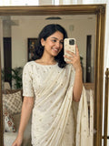 Off - White Rangoli Crush Sequence Bits Saree